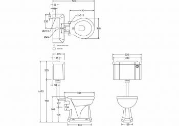 Low-level pan with standard push button cistern and low-level flush pipe kit